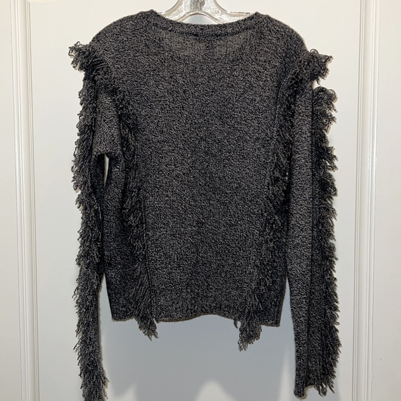 Aqua gray cashmere fringe sweater Sz XL - Picture 6 of 6